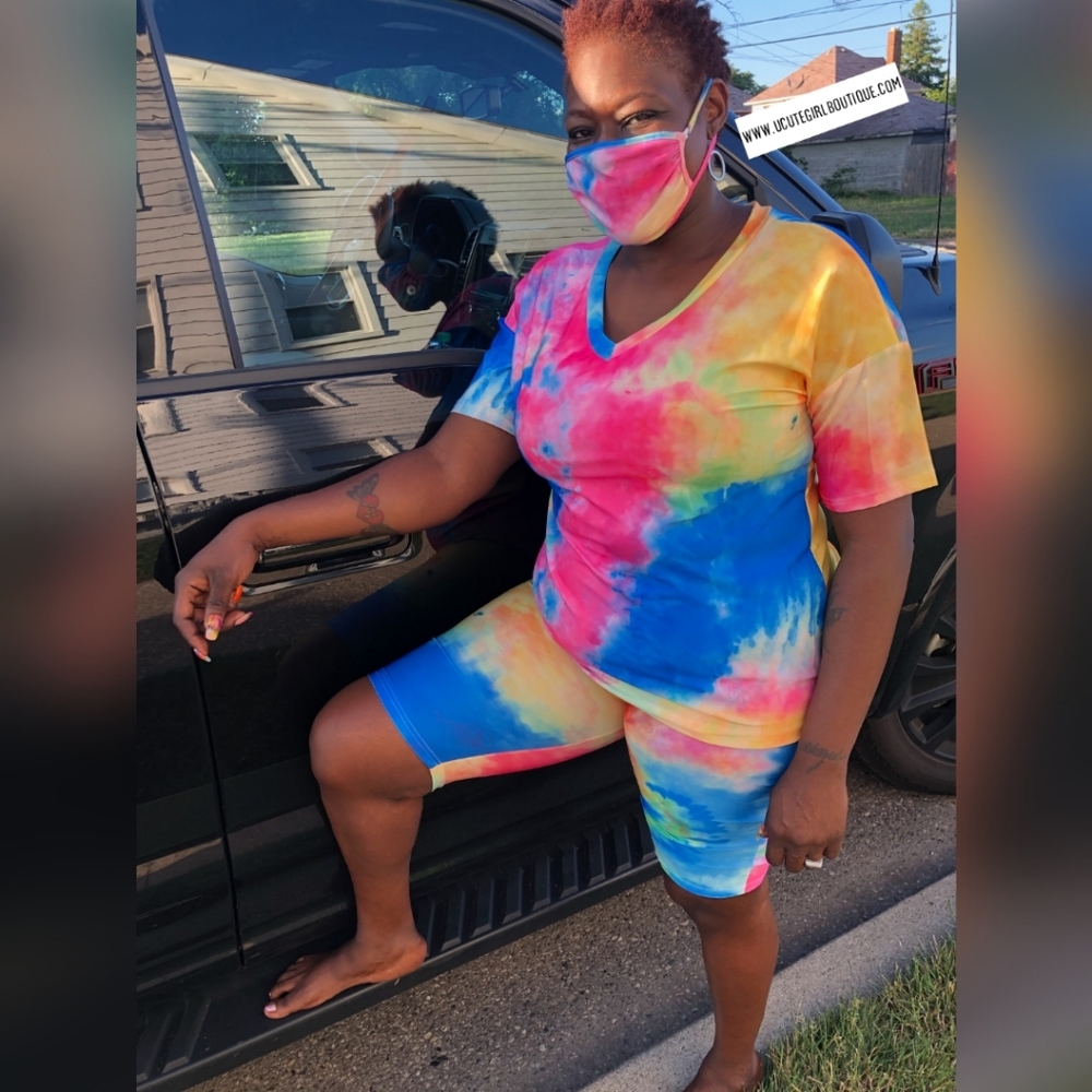 Plus Tye-Dye 3 pc. Short Set w/ matching mask